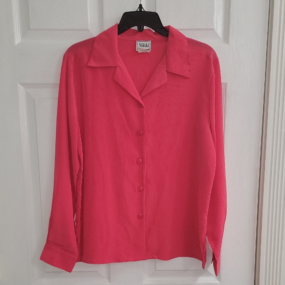 Nikki  Women's Pink Blouse Size 12 Button Up Long Sleeve